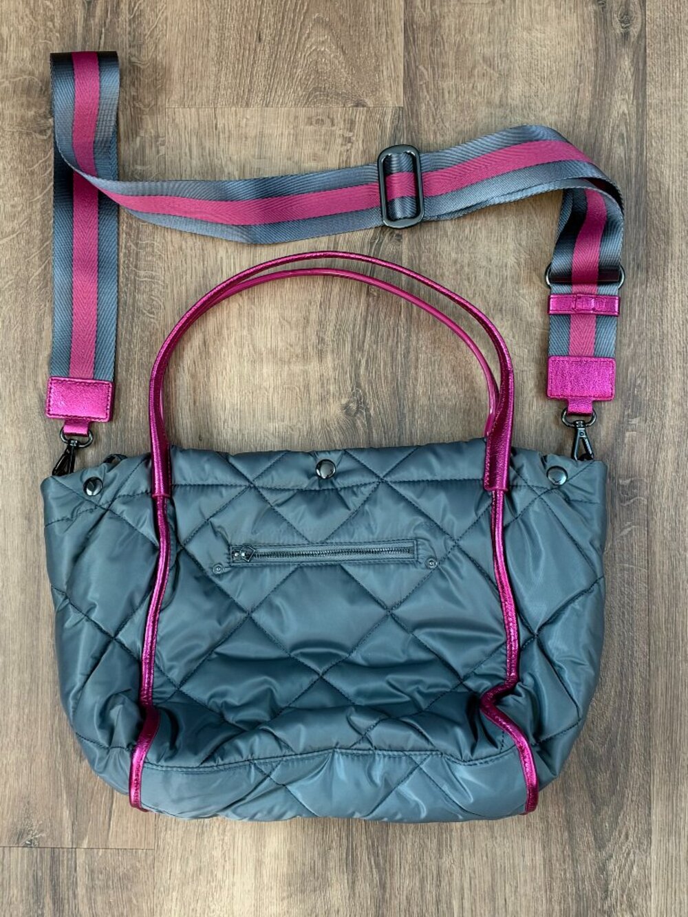 MZ Wallace Grey Pink Large Quilted Madison Shopper Crossbody Tote